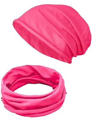 Ensemble bonnet et écharpe pour enfants Tour de cou et casquette 100% coton cod.1215 (Fuchsia, 1 set pour les adolescents)