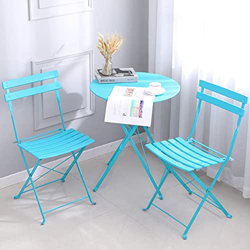Gartenmöbel Klappbares Bistro-Set aus Metall, 3-teiliges, wetterfestes, klappbares Tisch- und Stuhlset, Konversationsset für den Innen- und Außenbereich im Garten