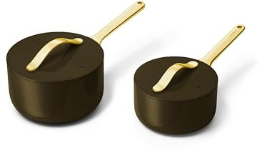 Caraway Nonstick Ceramic Sauce Pans with Lids (3 qt & 1.75 qt) - Non Toxic, PTFE & PFOA Free - Oven Safe & Compatible with All Stovetops (Gas, Electric & Induction) - Black