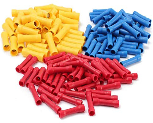 Gasea 100pcs Butt Connectors – Assorted Full Insulated Electrical Wire Crimp Terminals, Copper PVC Automotive Cable Connectors for Car, Audio, Home & Workshop Wiring