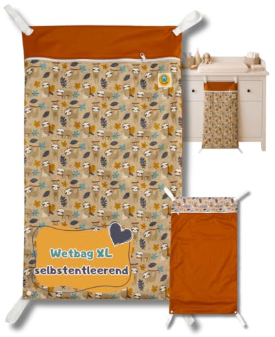 Lumina Wetbag XL, auslaufsicher & geruchsdicht, selbstentleerend 42x76cm | Nassbeutel für Stoffwindeln, Kindergarten & Schwimmsachen – Windel-/Nasstasche mit 2 Reißverschlüssen, waschbar, Happl Sloth