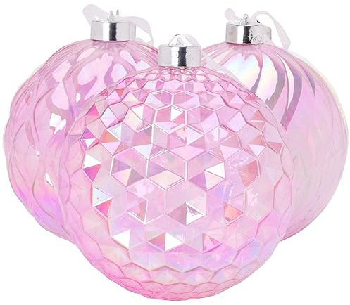 Christmas Concepts® Paquete de 3 Bolas Grandes Iridiscentes Facetadas Rosas de 150 mm (5,9) - Adornos Colgantes Irrompibles - Decoraciones Navideñas
