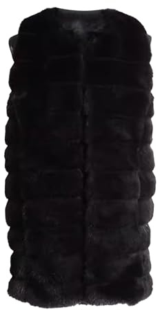 Qolkmuiy-GJ Gilet d'hiver en fausse fourrure sans manches pour femme - Veste chaude Sherpa - Couleur unie - Polaire pelucheuse - Gilet mi-long, Noir, XXL