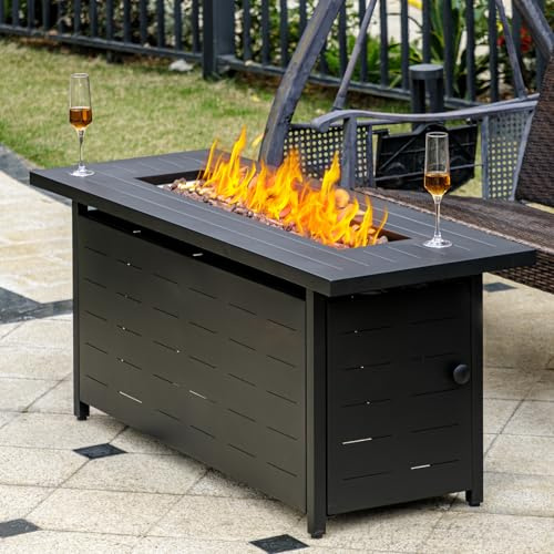 EcoNook Brasero au propane de 114,3 cm, table de foyer au gaz 50 000 BTU avec couvercle, pierre de lave et housse imperméable, foyer d'extérieur au propane pour salle à manger ou fête, extérieur