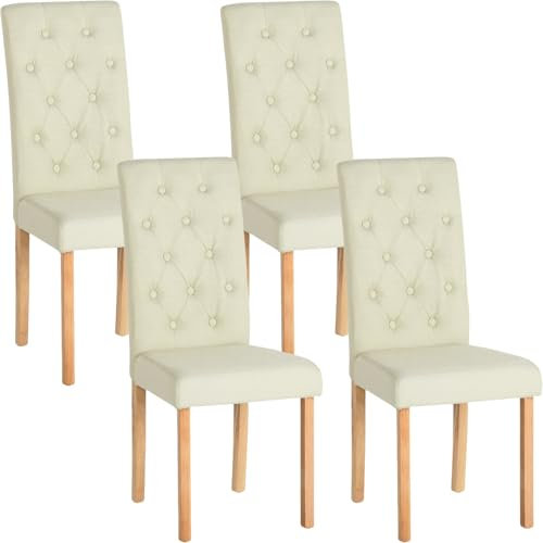 ZZINOKE 4er Set Esszimmerstuhl, Küchenstuhl mit Hoher Rückenlehne, Moderner Esstisch Stühle, Beine aus Massivholz, Gepolsterter Sitz aus Baumwolle und Leinen, Beige