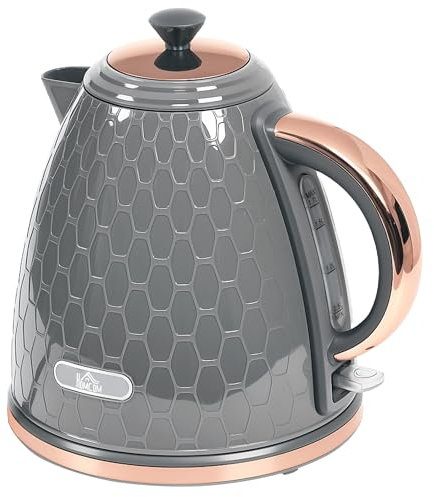 HOMCOM Electric Kettle, 1.7L, Fast Boil, 3kW Cordless Water Kettle with Removable Washable Anti-scale Filter, Auto Shut-off, 360° Swivel, UK Otter Thermostat, BPA Free, Grey