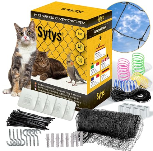 Rete per Gatti Balcone Esterno | Rete di Protezione per Gatti e Uccelli | Rinforzata in Acciaio Inox | Extra Grande 6x3 m | Fissa e Scorrevole | Kit Incluso | Manuale in Italiano