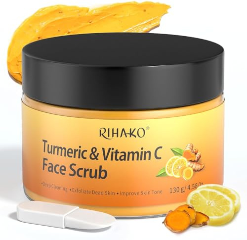 Gommage visage au curcuma et à la vitamine C, Gommage visage exfoliant au curcuma, gommage à la vitamine C pour éliminer les peaux mortes, les taches brunes et nettoyer les pores. Cadeau pour elle et
