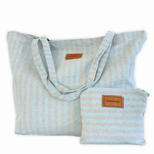MOMOMUS Bolsa de Playa XXL de Algodón Reciclado, Bolso Playa Mujer 60x40 cm
