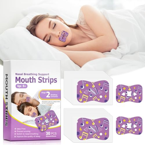 30 Piezas Mouth Tape Cinta Bucal para Dormir TapóN de Ronquido Mejora la Respiración Nasal Myotape infantil Parche Corrección boca Abierta Niños Adultos con Diseño Ergonómico (Fase 2)