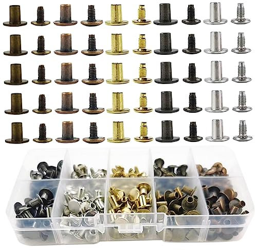 OSALADI 150juegos Remaches De Metal Para Manualidades Tornillos Para Cinturones Kit De Encuadernación Para Cuadernos y Accesorios De Bolsos Resistentes La Corrosión y Fáciles De Usar