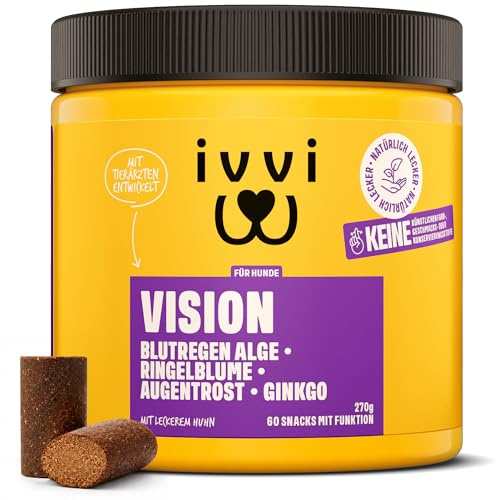 ivvi Vision – Augenpflege Snacks für Hunde | Mit DHA, Astaxanthin, Blaubeere & Augentrost | Unterstützt Augenkomfort & Netzhaut | 60 weiche Snacks (270 g)