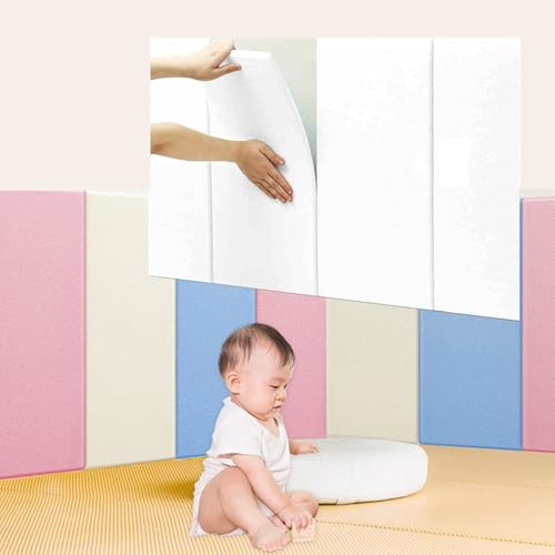 JNTFNE Lot de 7 panneaux muraux rembourrés 3D anti-collision pour enfants - Panneaux muraux acoustiques autocollants - Coussin de protection mural épais pour chambre à coucher (blanc pur)