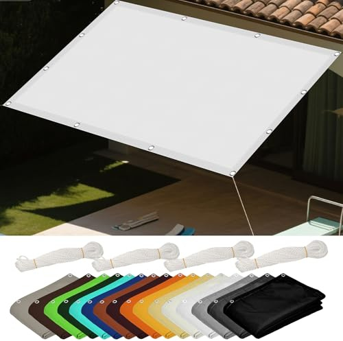 Vela Ombreggiante Tenda a Vela 3 x 4 m Pes Poliestere Impermeabile Rete Parasole Impermeabile, con Corde di Supporto per Esterno Giardino, Terrazzo, Sabbia, Bianco