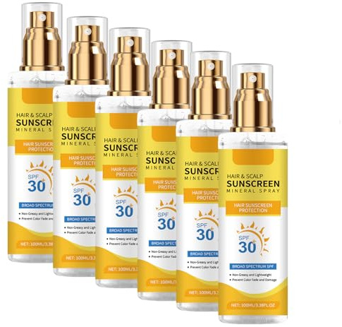 Spray protecteur pour le cuir chevelu, protection solaire SPF 30, brume après-soleil anti-UV pour cheveux et cuir chevelu, protection anti-décoloration, facile à transporter (6pcs)