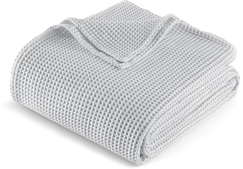 Exclusivo Mezcla 100% Baumwolle Decke Waffeldecke als Bettüberwurf, Weiches Leichtes und Atmungsaktives Baumwolldecke Tagesdecke für Sofa und Bett, Alle Jahreszeiten, 150x200 cm, Hellgrau