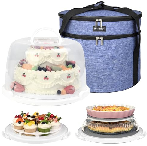 Arineng Runde Kuchenträgerbox mit Deckel und Griff, isolierte Transporttasche für Kuchen, Cupcakes und Kuchen, dreifach verschließbares Design für sicheren Transport (lila, 30,5 x 30,5 x 20,1 cm)