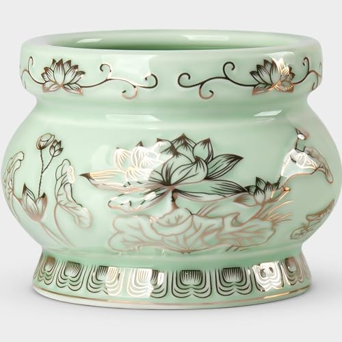 Qinlang Small Green Ceramic Buddhist Incense Burner Bowl, Buddha Incense Holder for Stick - 4 Inches