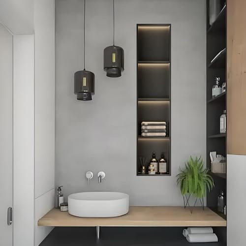 Douche noire mate avec bande lumineuse LED – Kit en acier inoxydable 304 facile à installer, pas besoin de carrelage pour murs de douche modernes, solution de rangement étanche