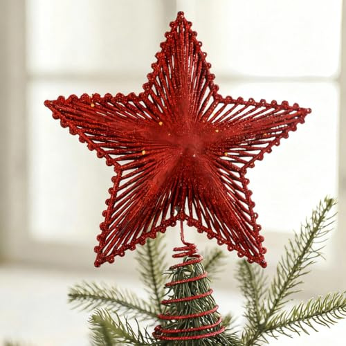 Estrella de Cinco Puntas Árbol Navidad,Topper del Árbol de Estrella,Estrella Brillante para el Árbol para Decoraciones de Árboles Navidad,Fiestas Navideñas,Decoración de Interiores,Rojo,20cm
