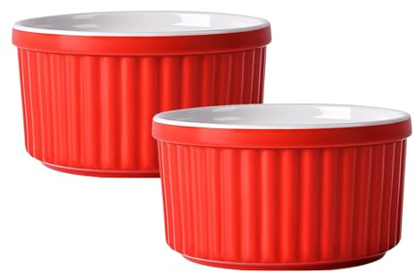 Ramekins - Ramekins - Ramequines para horno de 6 onzas, cuencos de ramekin, platos de soufflé de crema brulee (rojo, juego de 2)