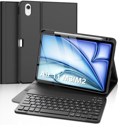 FOGARI Coque Clavier pour iPad Air 11 Pouces M4/M3/M2 (2026/2025/2024) | AZERTY sans Fil Bluetooth Clavier, Housse Multiposition Fonction Ranger Stylet pour iPad Pro 11, Noir