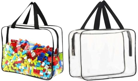 2 Pack Toy Storage Bags, Large Clear PVC Toy Organizer with Zipper, Black Waterproof and Dust-Proof Reusable Toy Bags. Applicable to Puzzles, Building Blocks, Board Game, Stationery, Kids Books