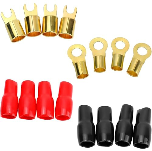 Greluma 4 Pairs Adaptateurs cosses fourche voiture,Connecteurs fourche barrière véhicule à sertir calibre 4,connecteurs de bornes de câbles de haut parleur automobile,accessoires universels