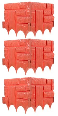 Yardwe 6 pièces Clôture de Jardin Plastique Rouge Panneaux Imitation Pierre Résistante Entretien Bordure Décorative Emboîtable pour Pelouse et Parterres Installation Facile sans Creusage