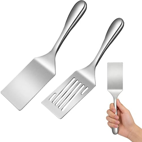 YRUHAN 2 Piezas Espatula Cocina Acero Inoxidable, Espatula Cocina Multifuncional, Resistente y Duradera, Cómoda de Sujetar, Fácil de Limpiar, Adecuada para Tortitas