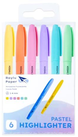 RAYLU PAPER – Marcadores Fluorescentes Pastel con Punta Biselada, Pack de 6 Subrayadores con Trazo de 1-4mm, Rotuladores Fluorescentes para Estudio, Oficina y Organización (Pastel)