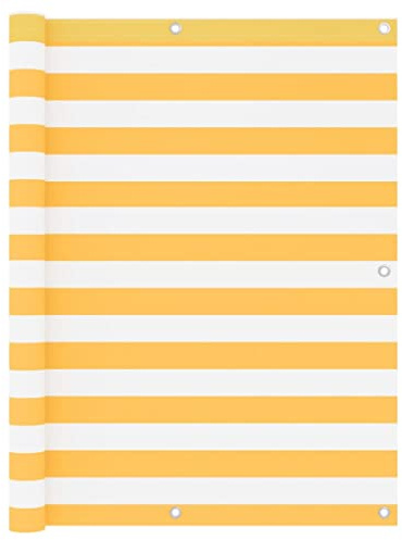 Mokuyary Protección visual para balcón, color blanco y amarillo, 120 x 400 cm, tela Oxford, revestimiento de balcón, cubierta opaca contra el viento para jardín, terraza, exterior