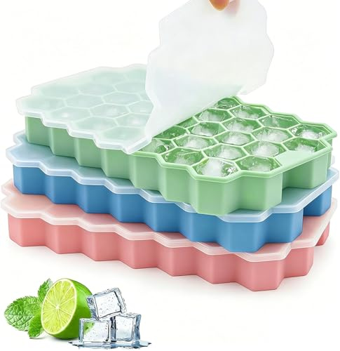 Zonopy Ice Cube Trays for Freezer, 3 Pack Silicone Ice Cube Mold with Lid-37 Grid, Easy-Release Reusable 111 PCS Small Ice Cubes for Ice Bucket Iced Coffee Cocktail Whisky Soup Food