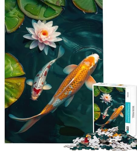 Puzzle für Erwachsene 1000 Teile Koi-Karpfen und Seerose Logik- und Denkspiel präzises Schneiden Spaß Freizeitspiel Partygeschenk (38x26cm)