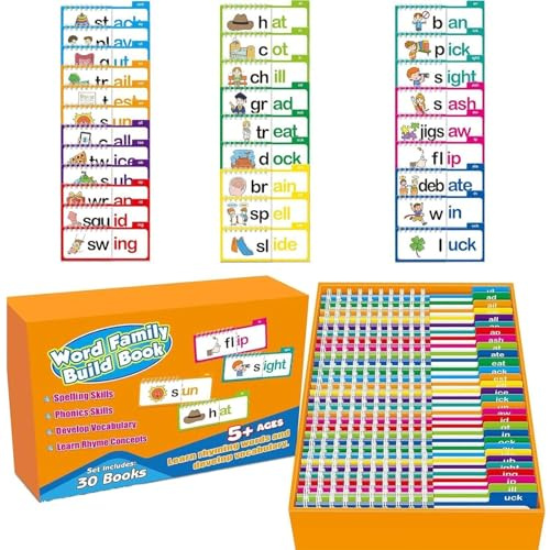 Word Family Building Book – A-BC ordförrådskort (1 set) | Fonetisk rim och läsutbildning tidigt läskunnigt inlärningsverktyg byggsats