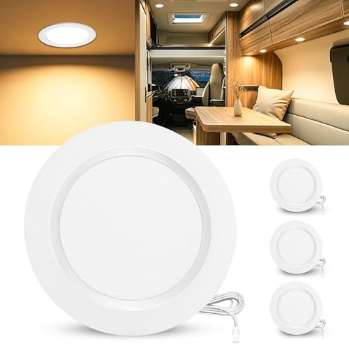Laiebri Set di 3 Faretti LED da Incasso per Mobili 12V, 3000K Caldo 3.5W Alluminio Faretto da Incasso Dimmerabili, IP44 Faretti LED Soffitto Foro 55-58mm per Camper Barca, Bianco