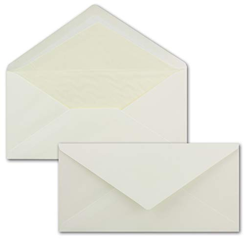 50 x DIN Lang Briefumschläge Creme - mit cremefarbenem Seidenfutter - 11 x 22 cm - 80 g/m² - Nassklebung - Ideal für Einladungen, Weihnachtskarten, Glückwunschkarten aus der Serie Farbenfroh