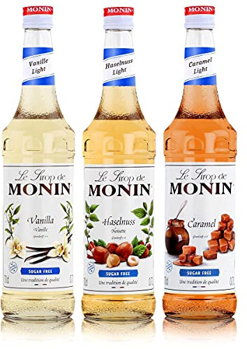 Monin Light Set (3 x 0.7l Flaschen: Vanille Light, Caramel Light, Haselnuss Light)