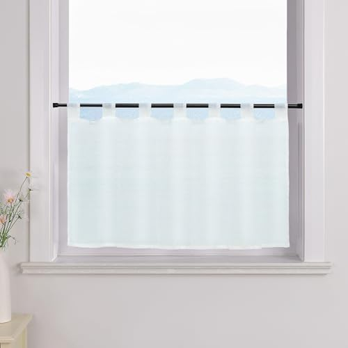 ESLIR Scheibengardine mit Schlaufen Gardinen Küche Bistrogardinen Transparent Stores Vorhänge Kurzgardine Voile Weiß BxH 45x120cm 1 Stück