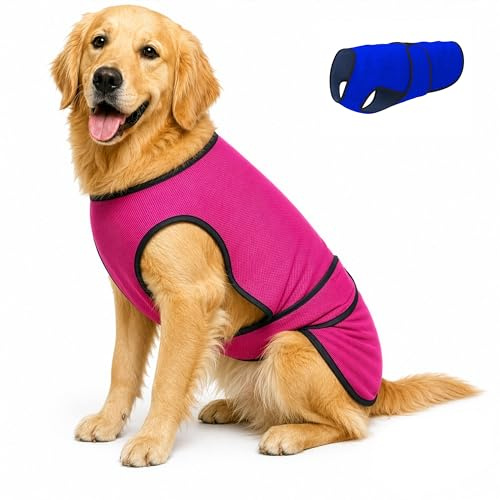 DOGZSTUFF Dog Cooling Vest, Lightweight Cooling Shirt, Rose Pink, L | Soft breathable microfibre, evaporative cooling, UV protection, flexible fit, gentle lightweight comfort