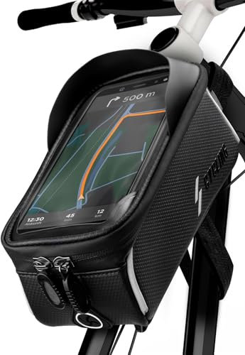 ONEFLOW Premium Handyhalterung Fahrrad Rahmentasche Wasserdicht für alle OnePlus | Handyhalter Fahrrad Tasche Rahmen Halterung mit Smartphone Touchscreen Sichtfenster, Schwarz