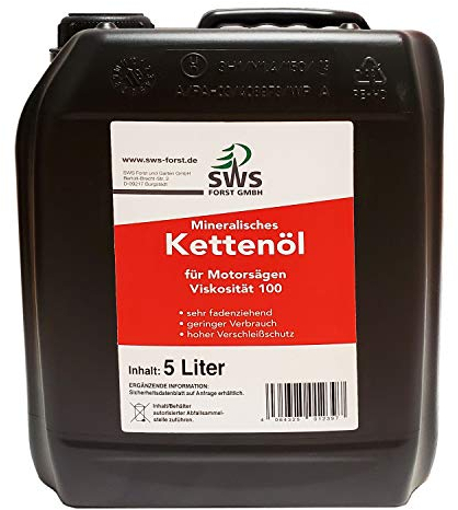 SWS Forst GmbH SUPER-OIL Kettensägenöl 5 L – Hochwertiges Kettenöl für Motorsäge – Sägekettenöl mit Haftzusatz – Für Kettensäge & Führungsschiene