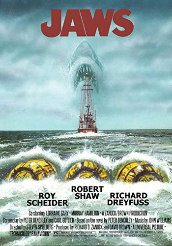 Vintage Jaws Steven Spielberg 1975 Movie Film Cinema Print Poster Wall Art Picture A4