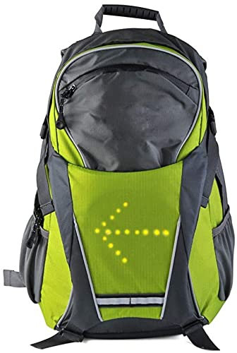 LEDWARNING Sac à Dos 18L à 48 LEDs réfléchissant avec Signalisation de Direction pour Vélo et Trottinette. Télécommande et USB Rechargeable. Vendeur et Stock en France (Vert/gris)