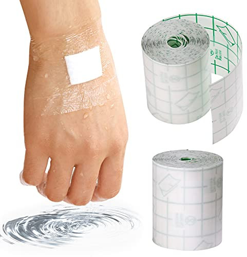 Bohoray 2 roll Waterproof Transparent Bandage Film Roll Adhesive Tape Medical Wound Tattoo Aftercare Waterproof Bandage Dressing Plaster Stretch Fixation Tape Anti-Allergic Self-Paste Swimming(5cm*5m