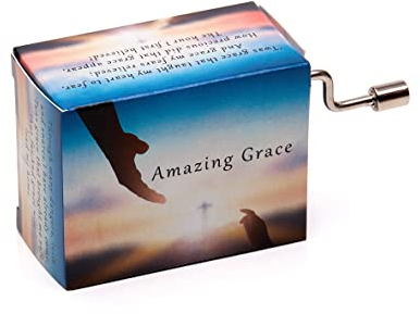 Spieluhr mit der beliebten Melodie zu AMAZING GRACE (Kurbelwerk, Mini-Drehorgel, Spieldose, Musik Box) schönes Geschenk im kunstvoll bedruckten Karton mit abgedruckten Liedstrophen