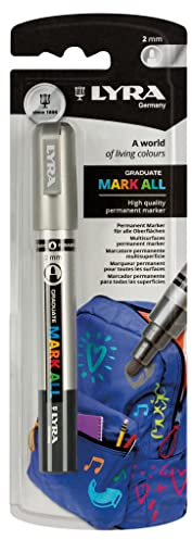 LYRA Graduate Mark All Permanent Marker silber Blister 1 Stk. | Multi Surface Marker, wasserbasiert, Rundspitze, schnell trocknend, Blister