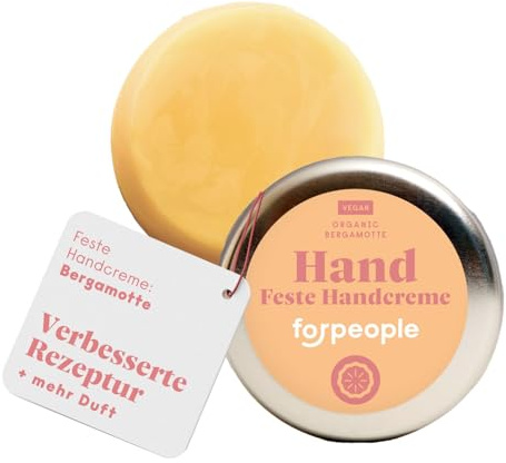 forpeople BIO Handcreme Vegan 30g - Veganer Daumenschmaus, Feste Handcreme für trockene und rissige Hände, Shea Butter, Candelillawachs, Olivenöl, Bergamotte, Naturkosmetik