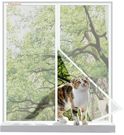 Risareyi Fiberglas Fliegengitter Fenster Magnet 60x110cm, Insektenschutz Fenster Automatische Schließung, Atmungsaktive, Magnet Fliegengitter Balkontür Ohne Bohren, Weiß