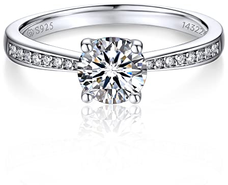 MomentWish Verlobungsring Damen, 1 Karat Moissanit Diamant Ring Damen, VVS1 D Farbe 925 Sterling Silber, Verlobung Hochzeit Geschenk Ring für Frauen-Größe61